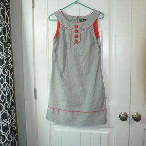 Coral and grayish blue shift dress with pockets